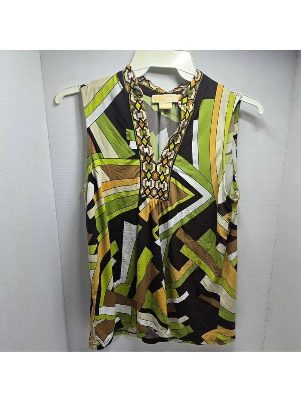 Michael Kors Green and Brown Geometric Blouse